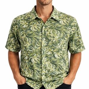 J. Crew Hawaiian Aloha Shirt‎ LT Floral Tropical Flowers Green Yellow Black